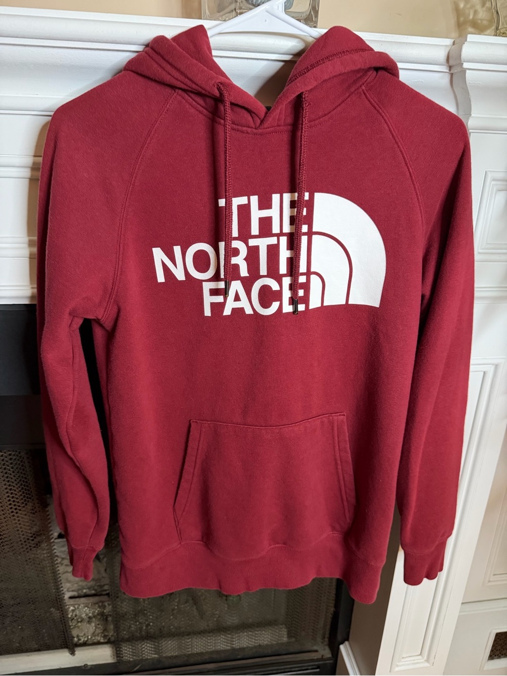 The North Face Men's Burgundy Pullover Hoodie with White Logo